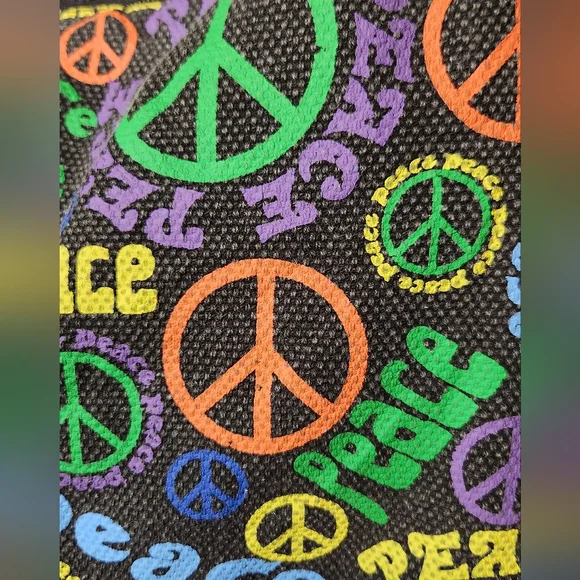 777 Lucky Brand Black With Multi-colored "Peace" Canvas Hobo Tote - Picture 3 of 7